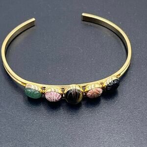 Scarab Cabochon Insect Beetle‎ Tiger-eye Agate chalcedony Cuff bracelet
Bracelet